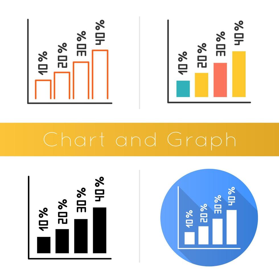 Symbol für vertikales Histogramm. Steigende Zinssegmentbalken. Diagramm mit Zahlen. Geschäftsdiagramm. Marktforschung. Wirtschaft. flaches Design, lineare und Farbstile. isolierte Vektorgrafiken vektor