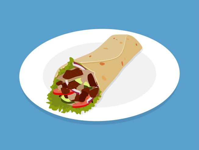 Schnellimbiß Kebab Doner oder Shawarma auf Platte - Vector Illustration
