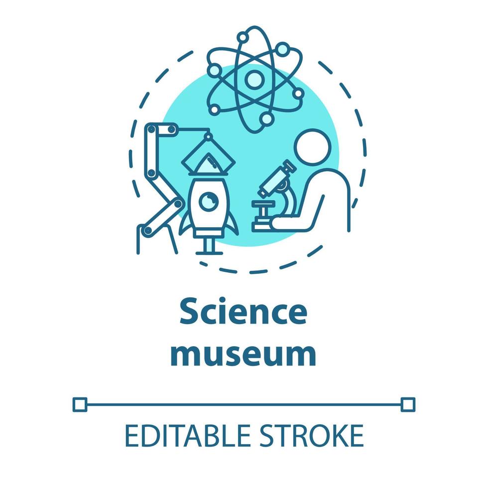 Symbol für das Konzept des Wissenschaftsmuseums. Biotechnologie und Chemie. erziehungswissenschaftliche Ausstellung. Laborforschung Idee dünne Linie Illustration. Vektor isolierte Umrisszeichnung. bearbeitbarer Strich