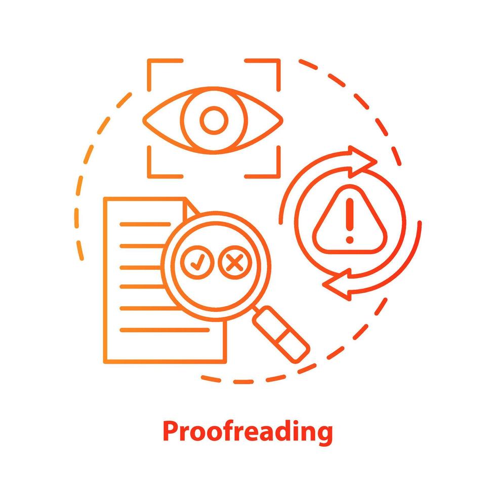 korrekturläsning röd konceptikon. textredigering, korrigeringsprocessen idé tunn linje illustration. kontroll av grammatik, interpunktion. kopiering av skriftligt arbete. vektor isolerade konturritning. redigerbar linje