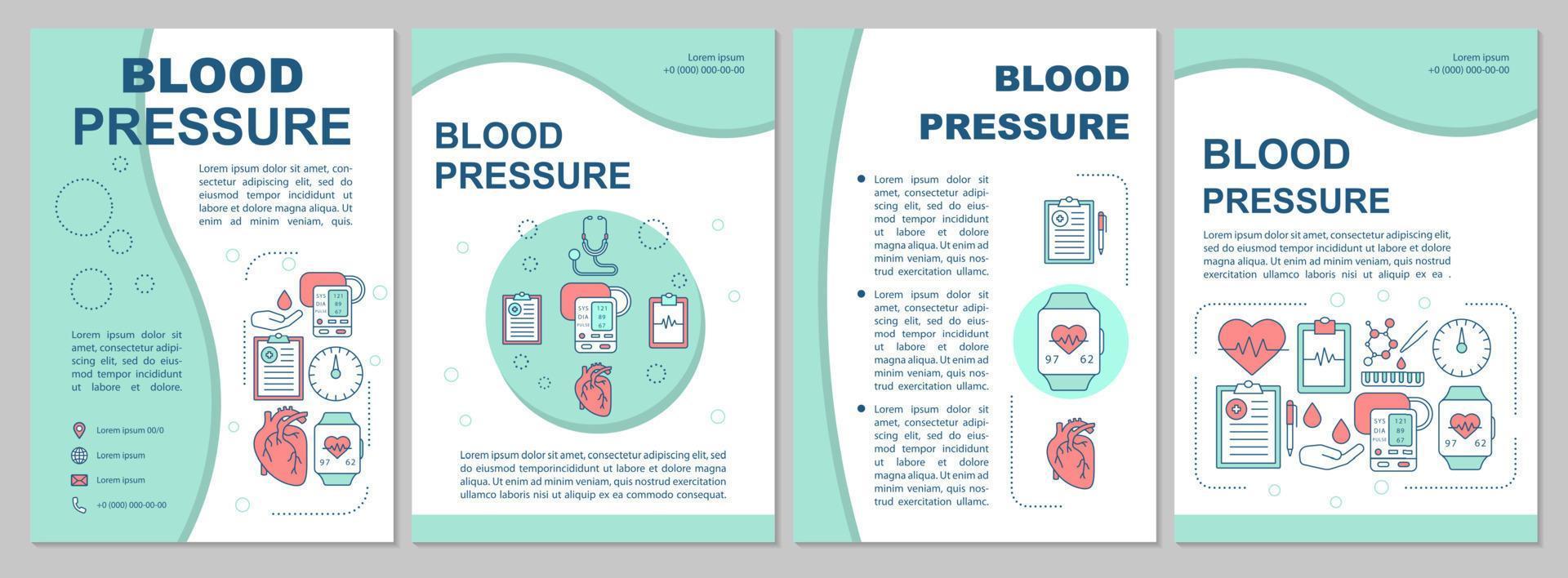 Layout der Blutdruckbroschüre. systolischer, diastolischer Druckwert. flyer, broschüre, broschürendruckdesign mit linearen illustrationen. Vektorseitenlayouts für Geschäftsberichte, Werbeplakate vektor