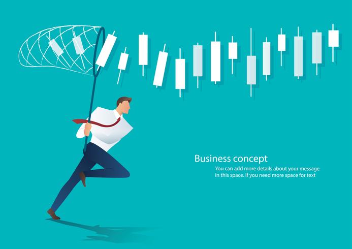 Geschäftsmann, der versucht, Kerzenständerdiagramm-Geschäftskonzept zu fangen vektor