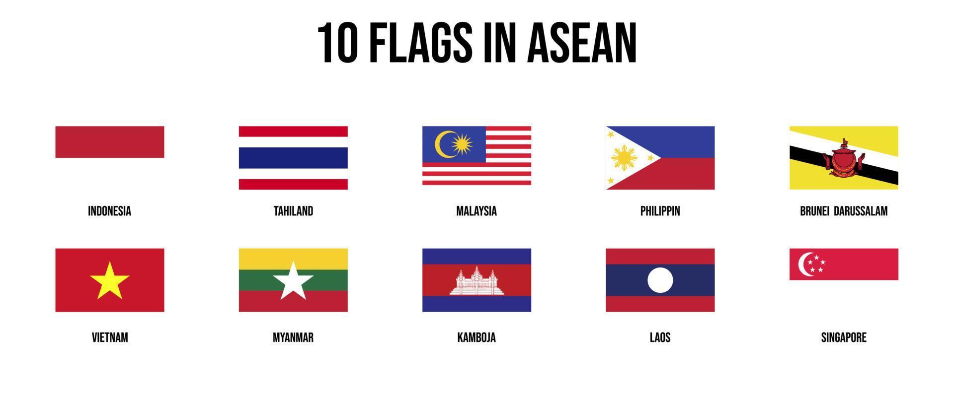 10 flagga i asean vektor