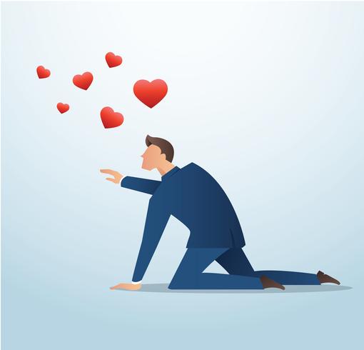 Mann versucht, das rote Herz-Symbol zu fangen, Mann versuchen, die Liebe zu finden vektor