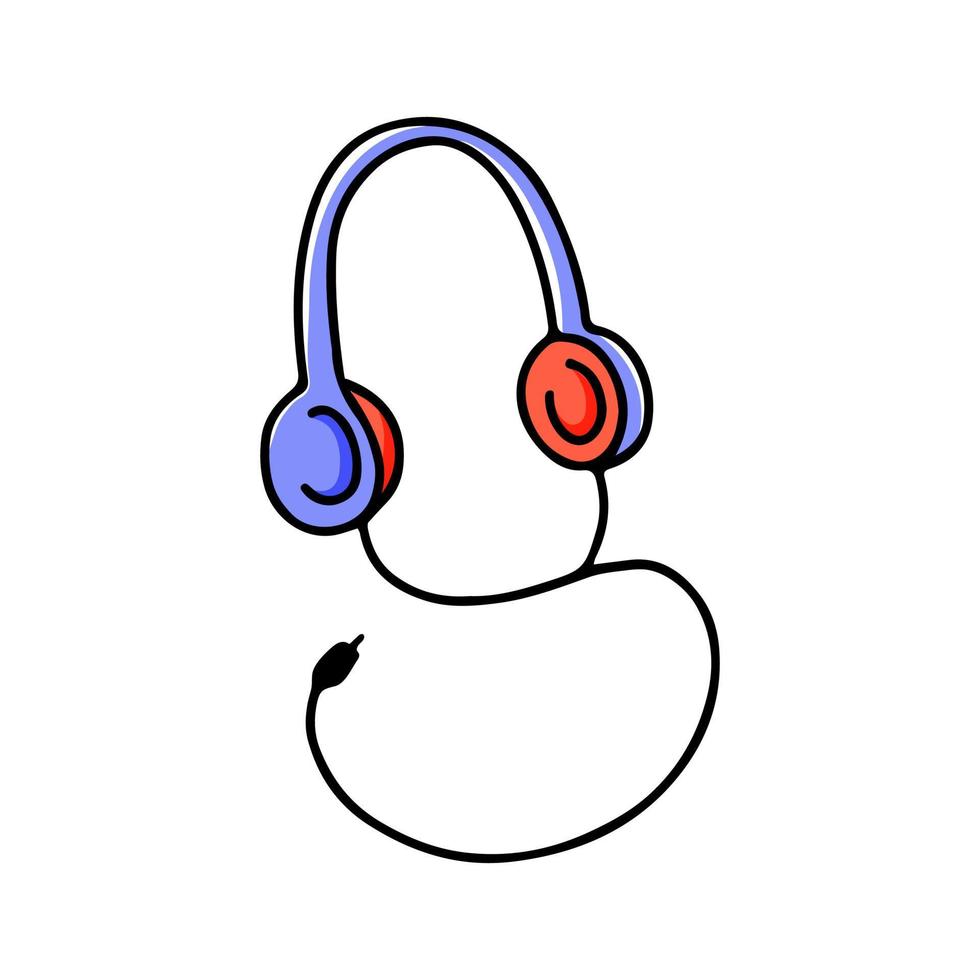 handgezeichnetes Kopfhörersymbol mit Draht. vektor handgezeichnete illustration für podcast, ausstrahlung im gekritzelstil