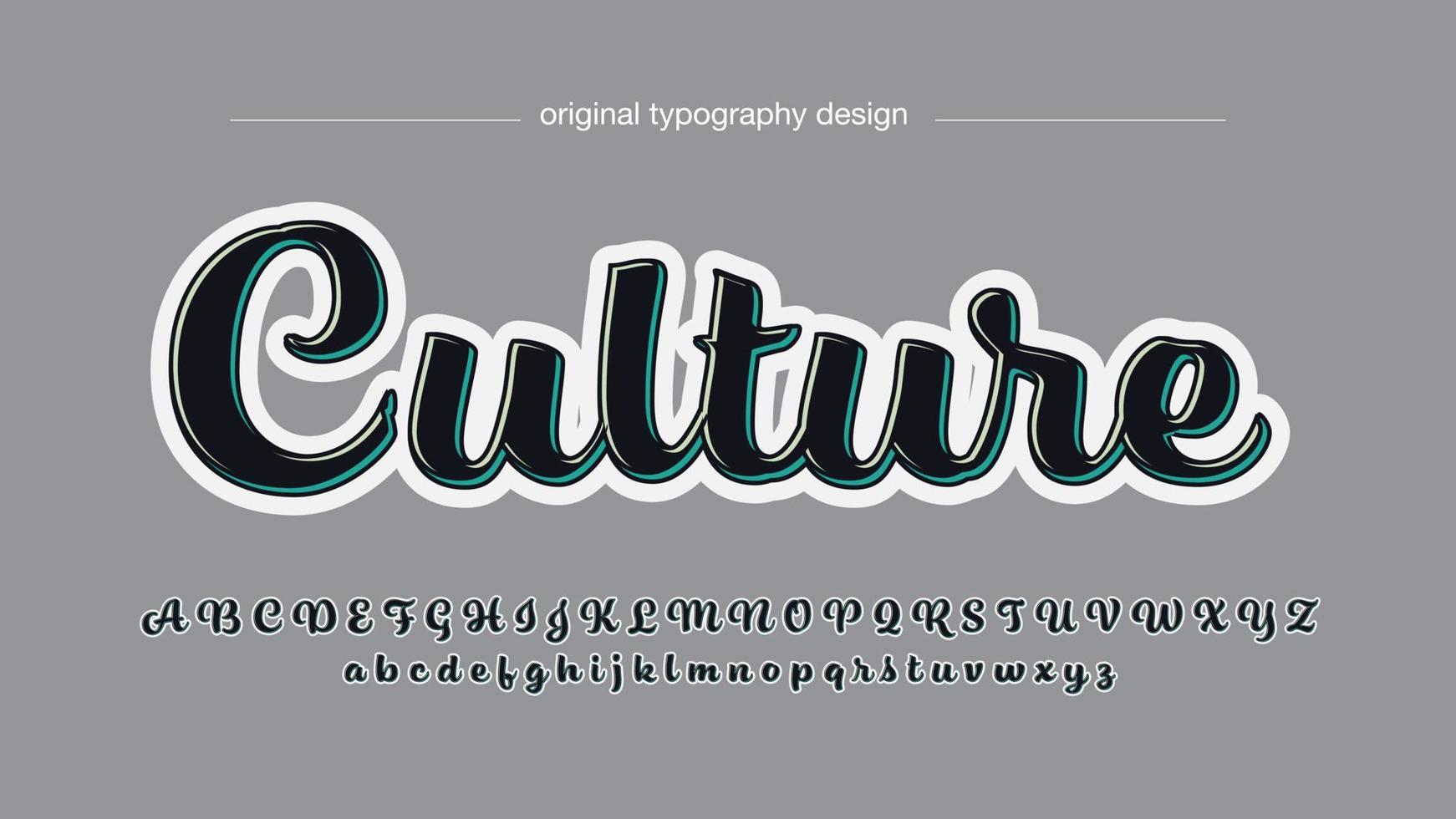 Schwarz-Weiß-3D-kursive künstlerische Typografie-Schriftart vektor