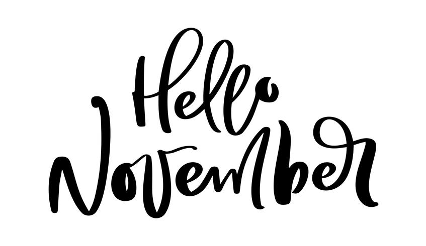 Hallo November Vector Ink Schriftzug. Handschriftsschwarzes auf weißem Wort. Moderner Kalligraphiestil. Pinselstift