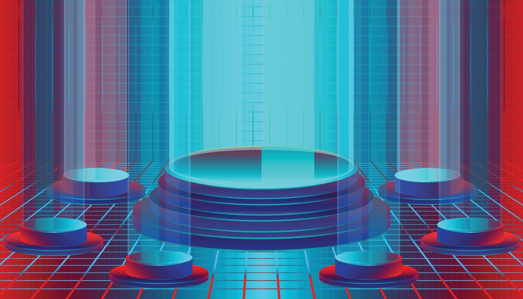 Sockelbeleuchtung zum Zeigen oder Präsentieren Ihrer Produkte und Artikel auf kleinen Podesten. Plattform leerer Standentwurf mit bunter Hintergrundart der karierten Industrie. Vektorillustration eps10 vektor