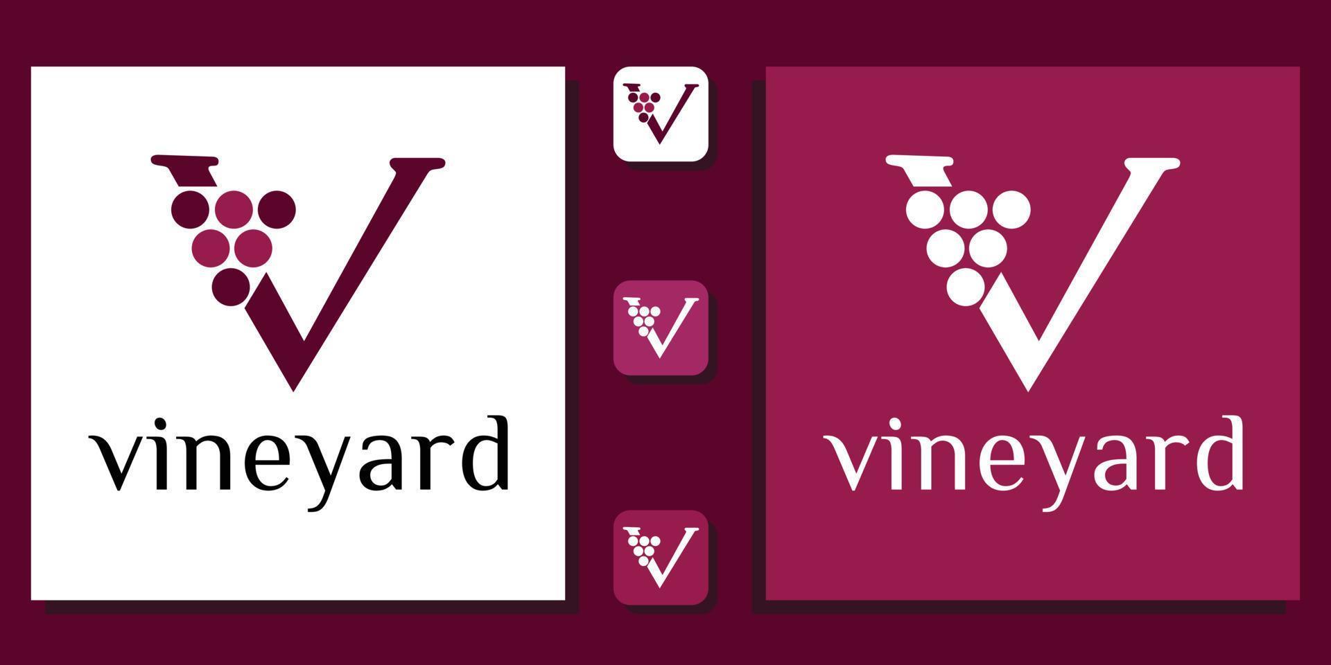 vingård symbol initial kombinera druva abstrakt vin frukt lila vinröd med app mall vektor