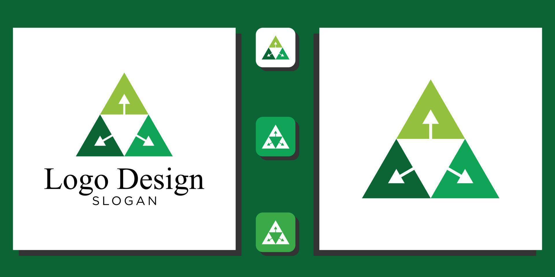 Logo-Design Drei-Symbol-Dreieck grüner Pfeil nach oben Verbindung mit App-Vorlage vektor