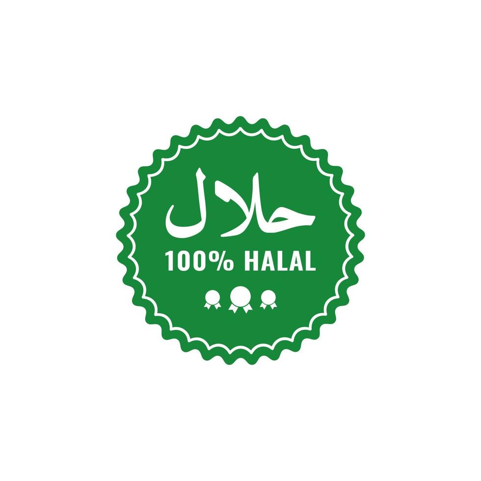 Halal-Lebensmittel-Symbol-Logo-Stempelvektor, Halal-Zertifikat-Tag-Zeichen für Lebensmittel- und Getränke-Produktaufkleber vektor