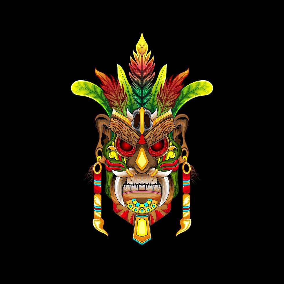 illustration astec tiki maske fantasiegott indianer in afrika statue hawaiianer für bekleidung t-shirt design kundenspezifisches design für e-sport logo oder gaming-maskottchen, roboterkopf für t-shirt-druck, bekleidung oder abzeichen vektor