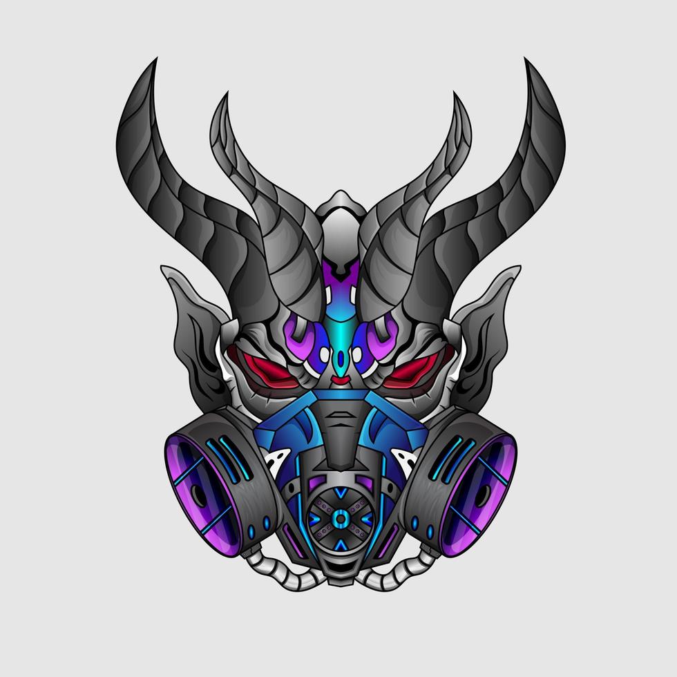 cyberpunk demon djävul med horn som kung av satan använder mask gift illustration för tshirt design eller huvudelement av affischen. vektor