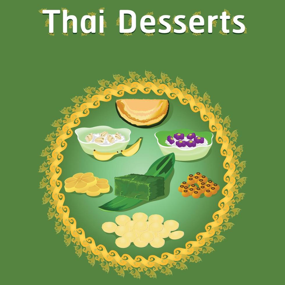 thai khanom desserter sött socker välsmakande balja tim banan kokos utsökt kastanj hemlagad vektor ladda ner nu illustration