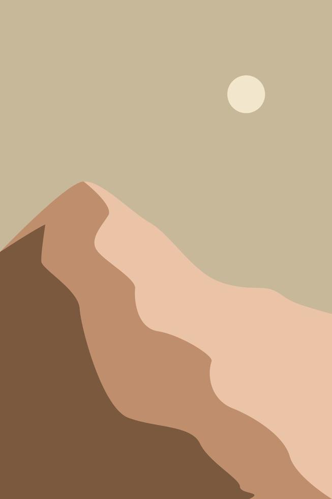 minimalistische Landschaft mit Bergen bei Sonnenuntergang. abstrakte moderne Vektorillustration für Wanddekoration, T-Shirt-Druck, Social-Media-Hintergrund vektor