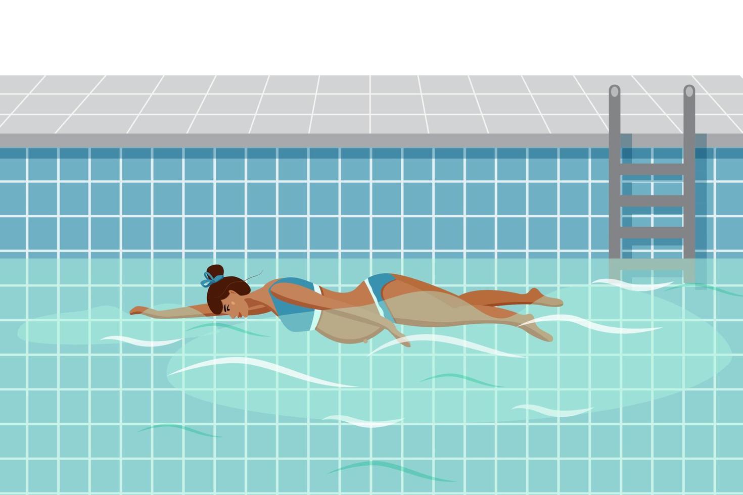 süße schwangere frau schwimmt im pool. gesundes schwangerschaftsaktivitätskonzept. vektorillustration im flachen karikaturstil vektor