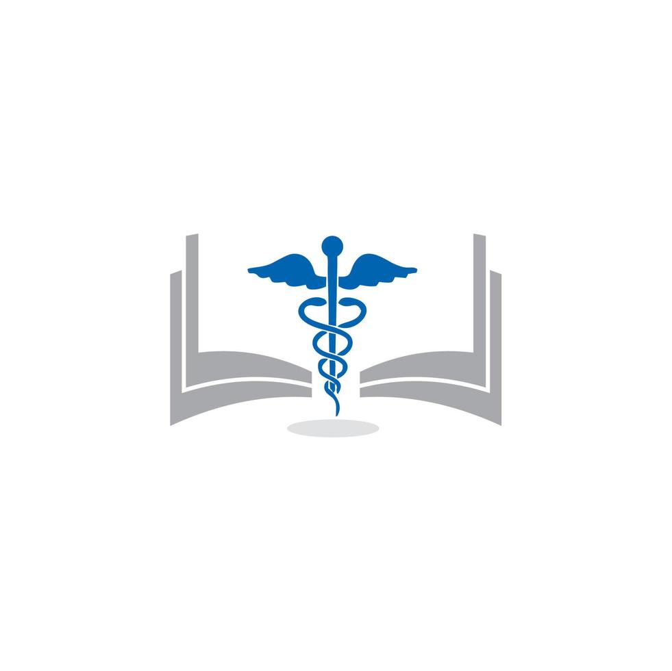 medicinsk bok logotyp, hälsosam utbildning logotyp vektor