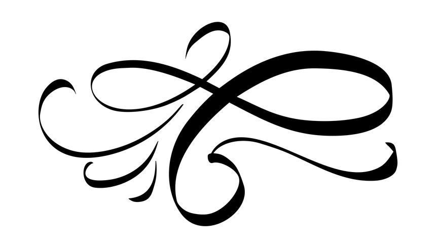 Vektor blommig kalligrafi element blomstra. Handdragen divider för siddekoration och ramdesign illustration swirl prydnad. Dekorativ silhuett för bröllopskort och inbjudningar
