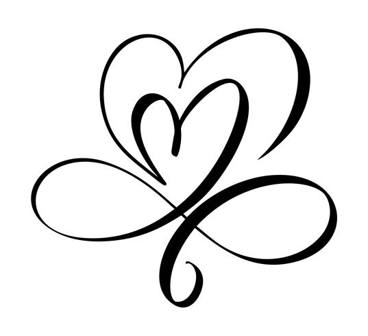Handritad två hjärtat kärlekstecken. Romantisk kalligrafi vektor illustration. Concepn ikon symbol för t-shirt, hälsningskort, affisch bröllop. Design platt element av valentinsdagen