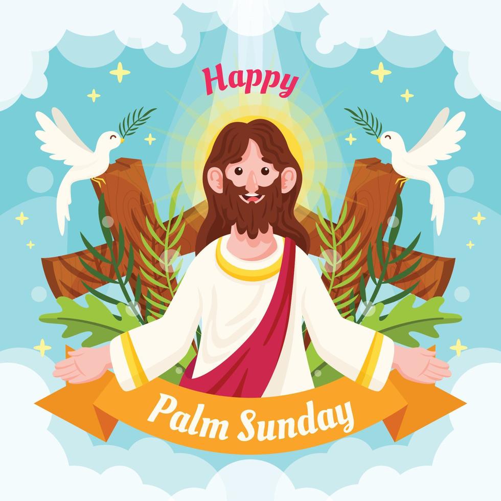 fröhlicher palmsonntag mit süßem jesus vektor