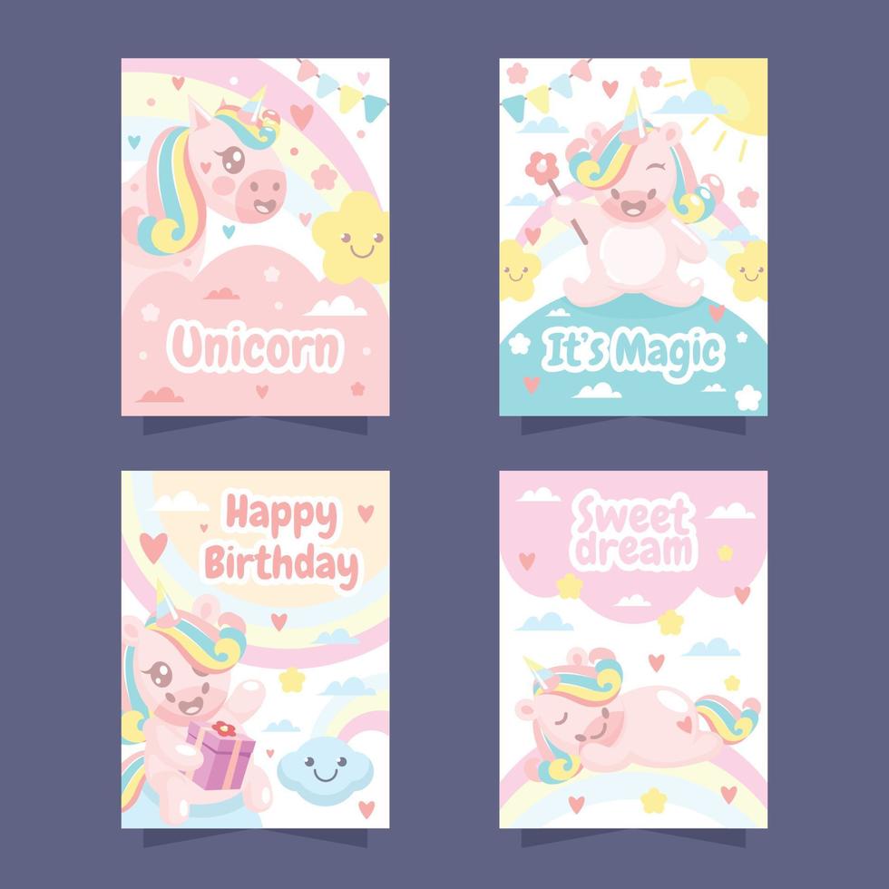 unicorn gratulationskort samling vektor