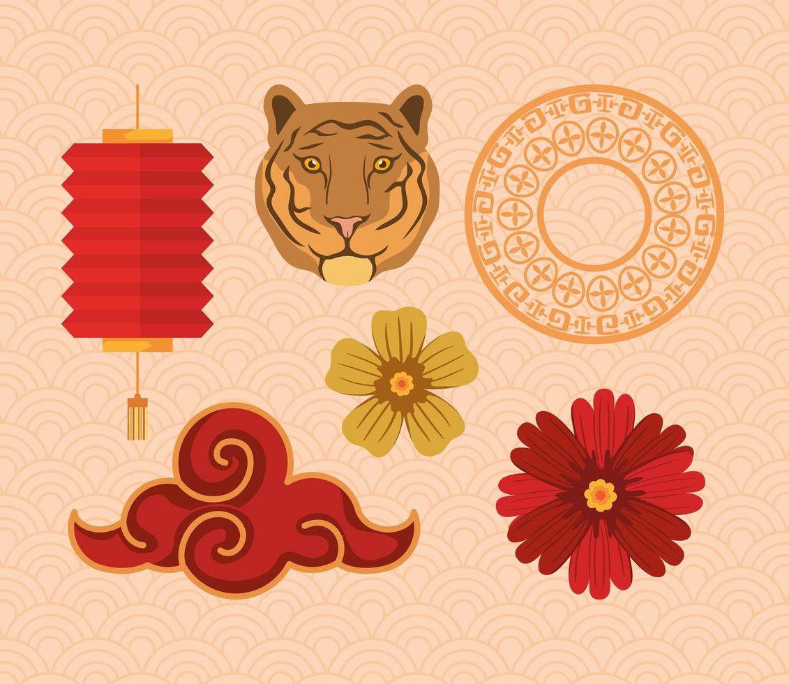 chinesisches neujahr sechs symbole vektor