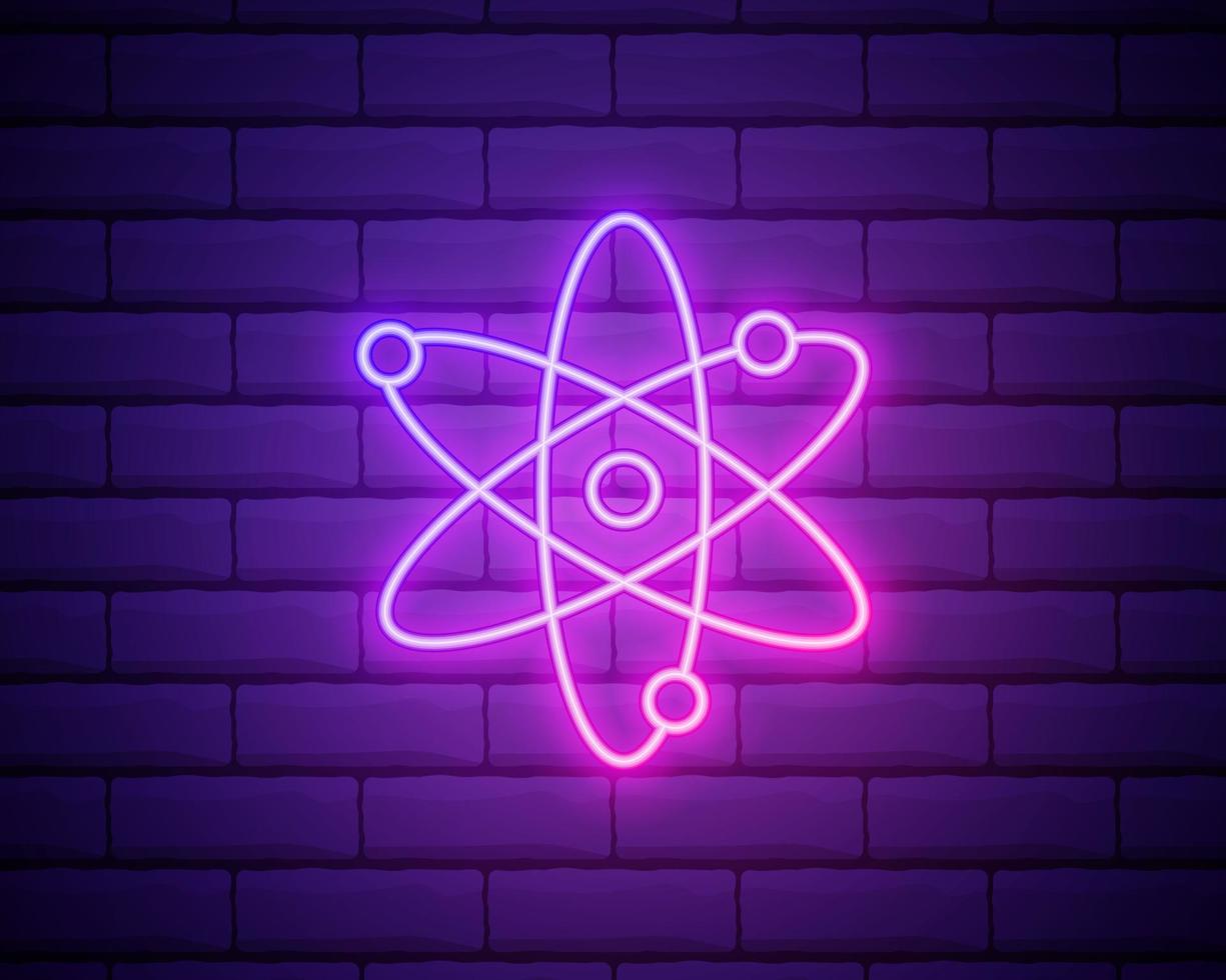 Atom, Chemie-Umrisssymbol im Neonstil. elemente der bildungsillustrationslinie symbol. zeichen, symbole können für web, logo, mobile app, ui, ux verwendet werden, die auf einer mauer isoliert sind vektor