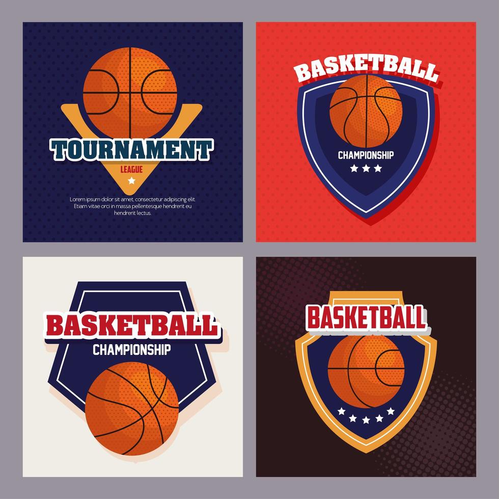 Reihe von Basketball-Emblemen, Designs von Basketball-Meisterschaften mit Symbolen vektor