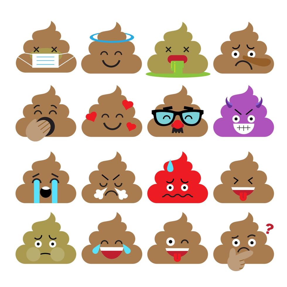 satz niedlicher poop-emoticons, emoji-flaches design, vektorillustration. vektor