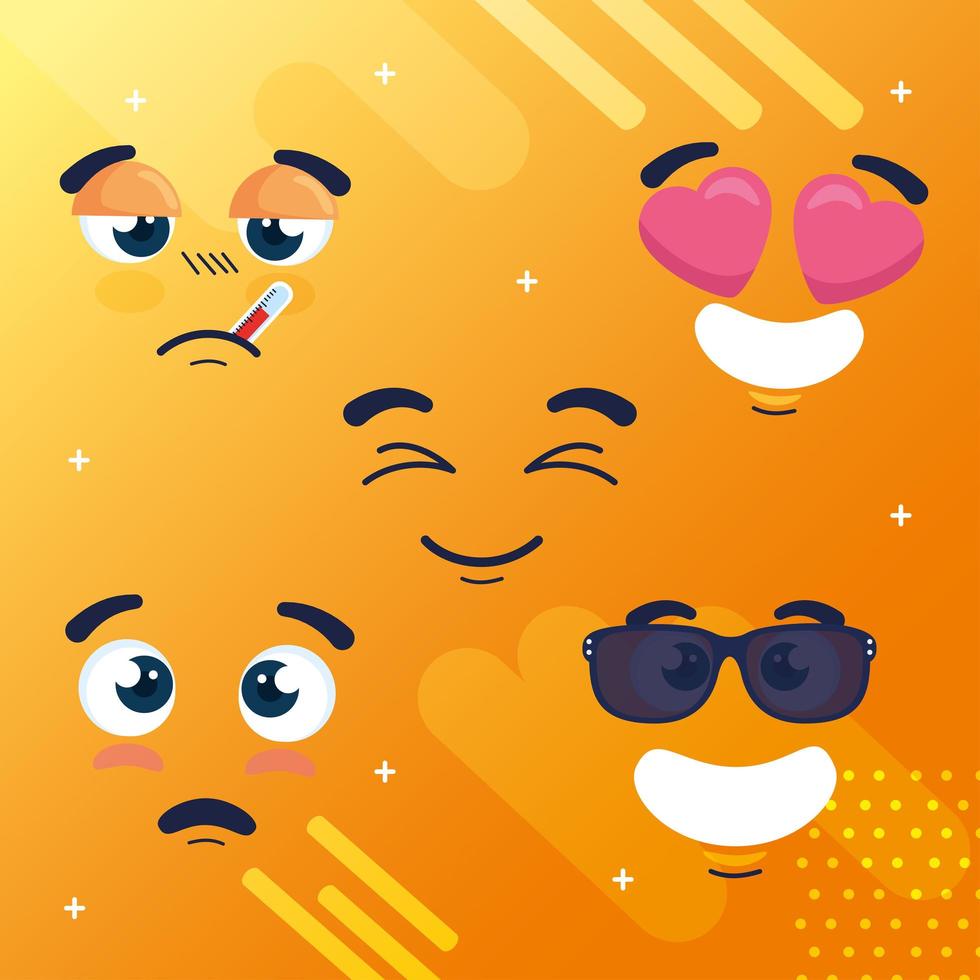 stellen Sie Gesichter von Emojis, Emojis und Gesichtsausdrücken ein vektor