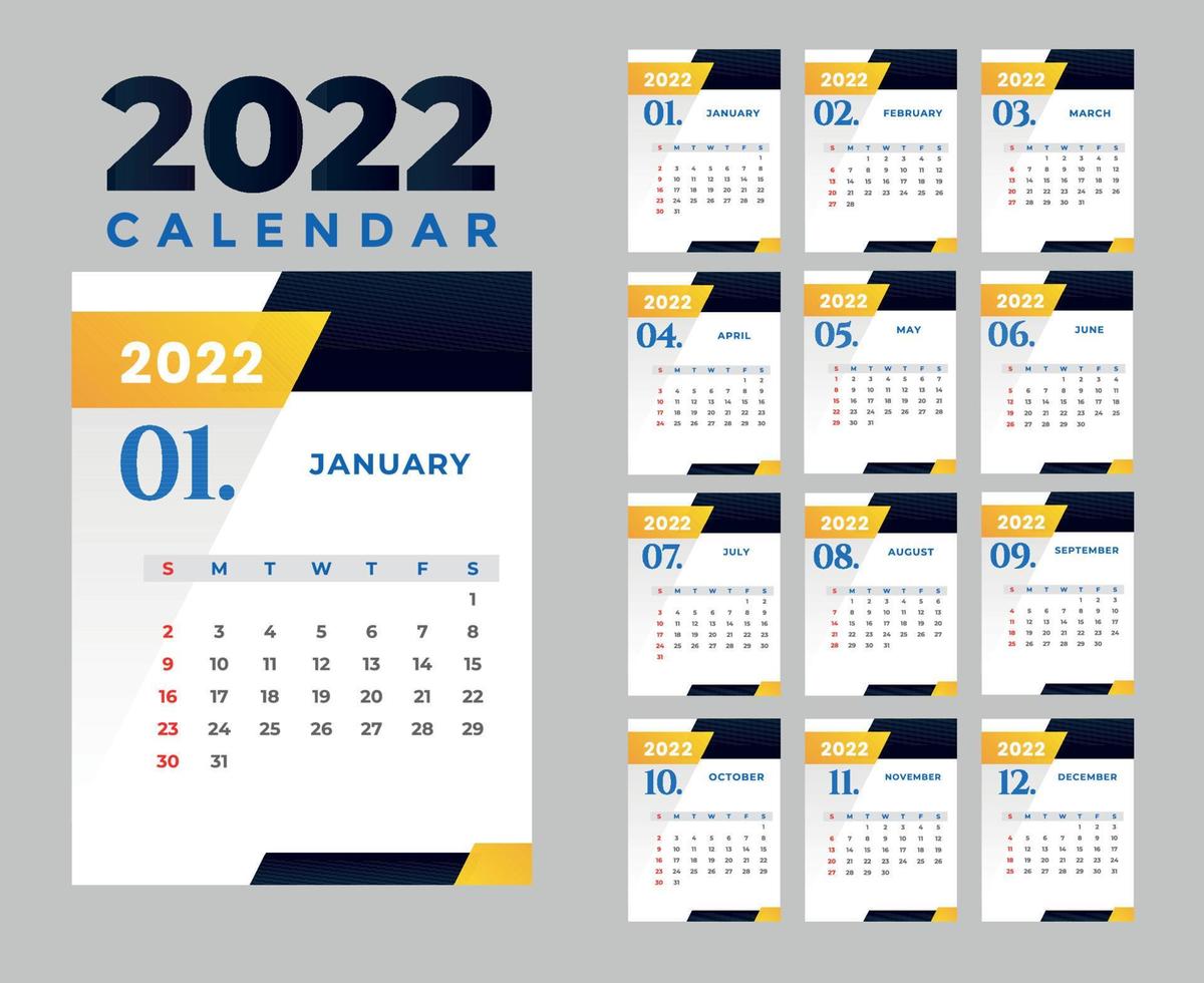 kalender 2022 januar frohes neues jahr monat abstraktes design vektorillustration farben mit grauem hintergrund vektor