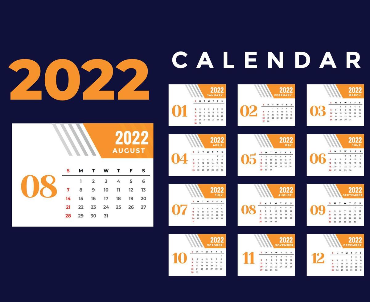 kalender 2022 augusti månad gott nytt år abstrakt design vektor illustration färger med blå bakgrund