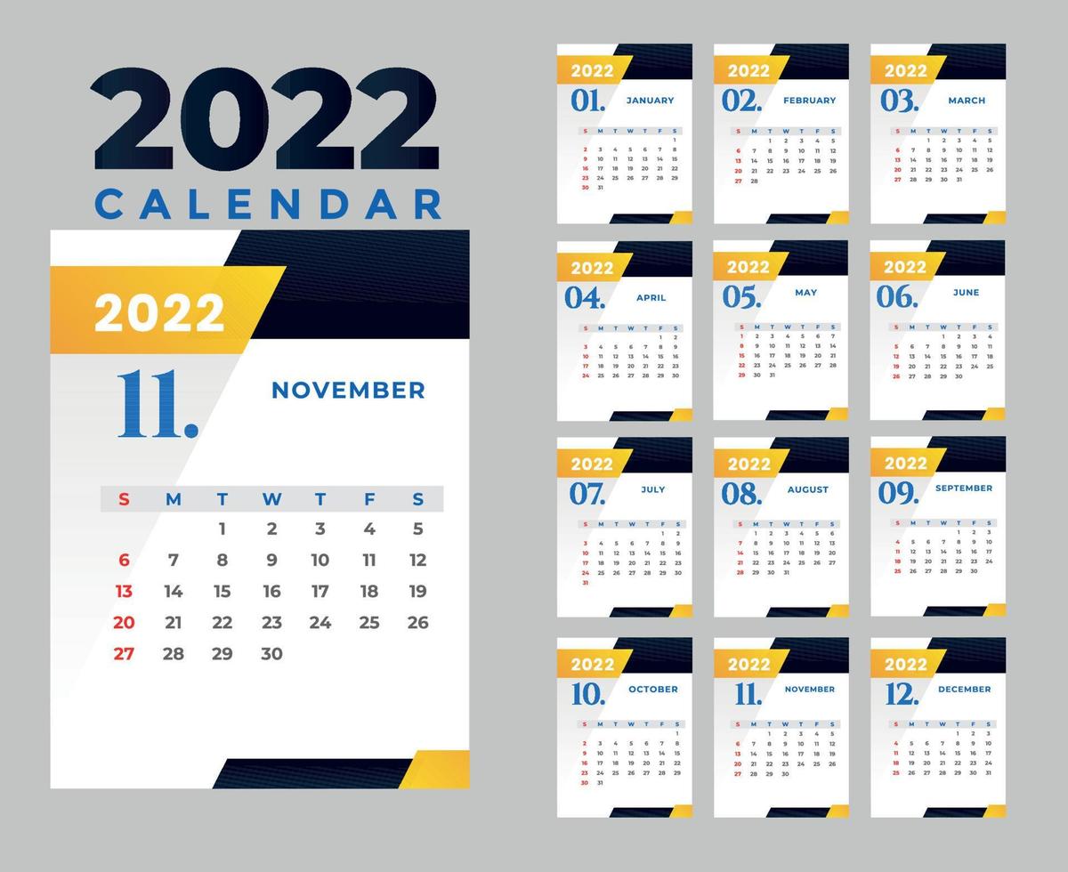 kalender 2022 november frohes neues jahr monat abstraktes design vektorillustration farben mit grauem hintergrund vektor