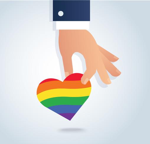 hand som håller regnbåge flagga hjärta vektor. Kärlek är kärlek, kärlek vinner vektor