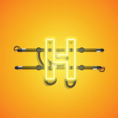 Realistisk glödande gul neon charcter, vektor illustration