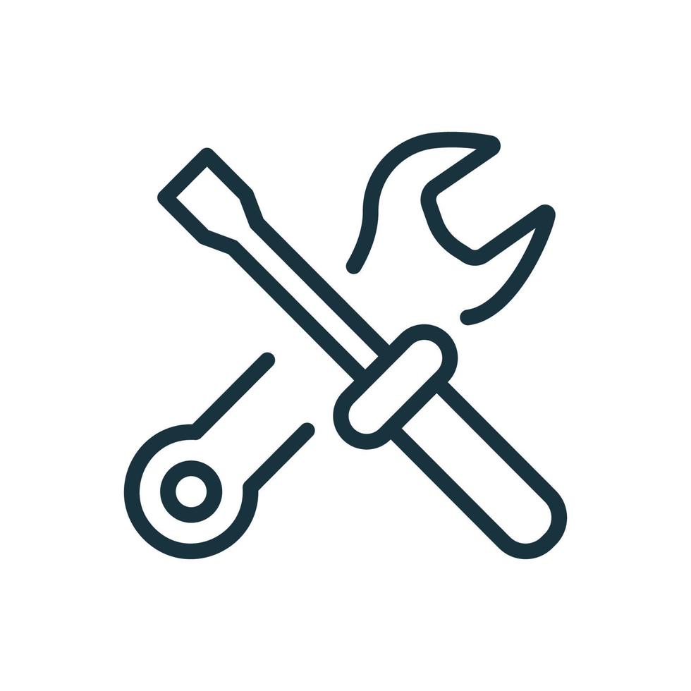 Toolkit lineares Symbol. Kreuz aus Schraubenschlüssel und Schraubendreher-Piktogramm. Werkzeugsatz für die Reparatur. Toolbox zur Behebung. Vektor-Illustration. vektor