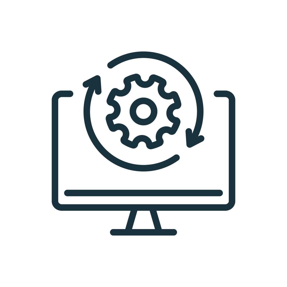 Upgrade des Softwarezeilensymbols. Lineares Piktogramm für die Aktualisierung des Computersystems. Prozesssymbol herunterladen. Fortschritt des Upgrades. Vektor-Illustration. vektor