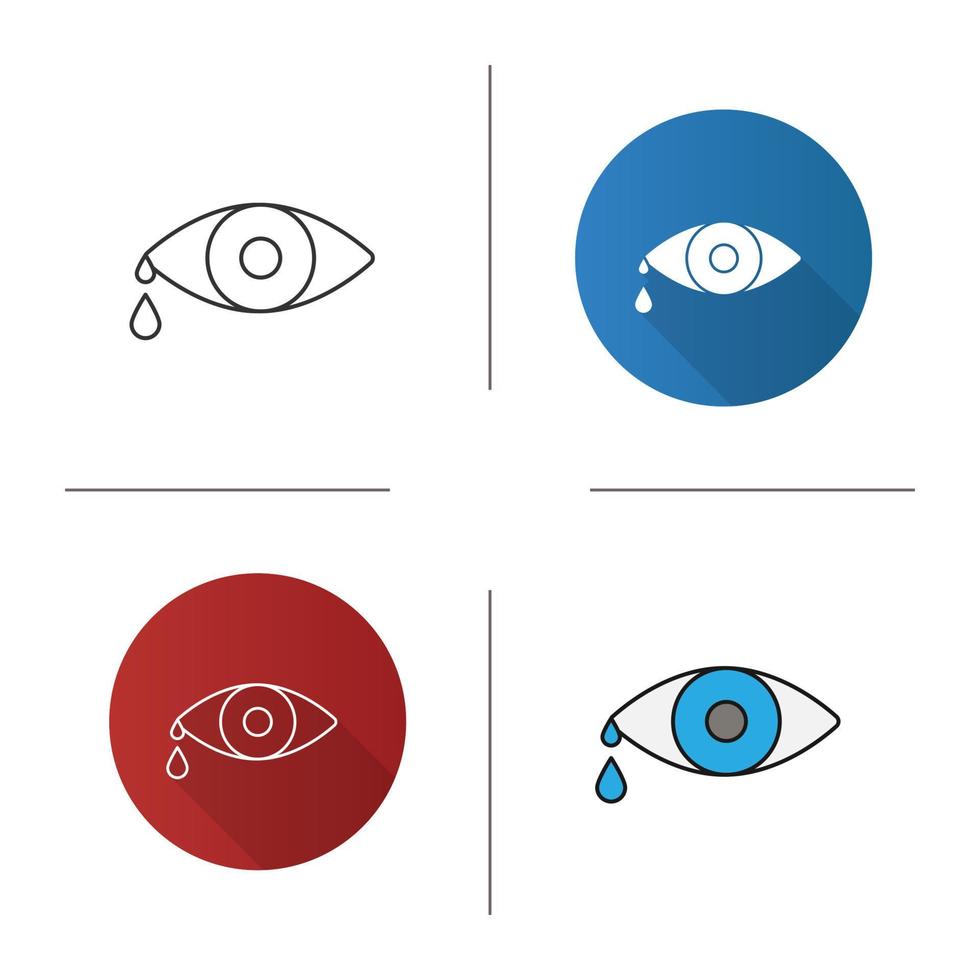 Symbol für das weinende menschliche Auge. flaches Design, lineare und Farbstile. Auge mit Tropfen. isolierte Vektorgrafiken vektor