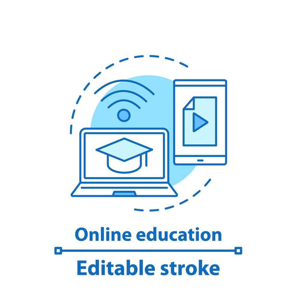 online utbildning koncept ikon. interaktiv utbildning idé tunn linje illustration. onlinekurser. utbildningsprogramvara. studieprogram. vektor isolerade konturritning. redigerbar linje