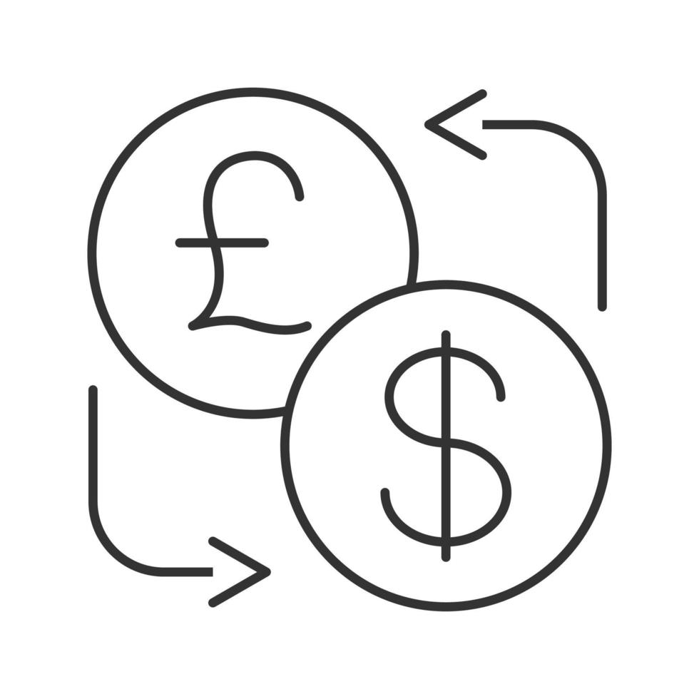Dollar und britisches Pfund Währungsumtausch lineares Symbol. dünne Liniendarstellung. Erstattung. Kontursymbol. Vektor isoliert Umrisszeichnung