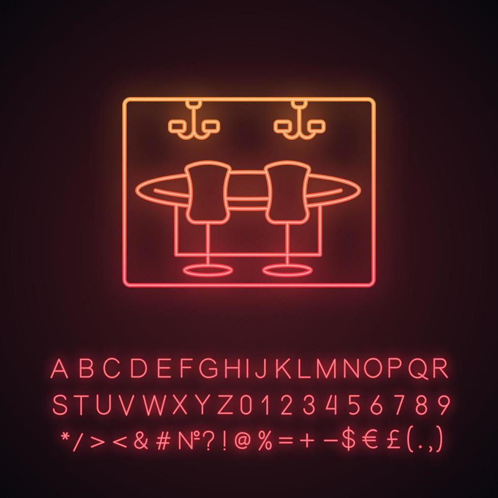 Symbol für Casino-Neonlicht. Glücksspiele. Pokertisch. Wohnzimmer, Esszimmer. leuchtendes zeichen mit alphabet, zahlen und symbolen. vektor isolierte illustration