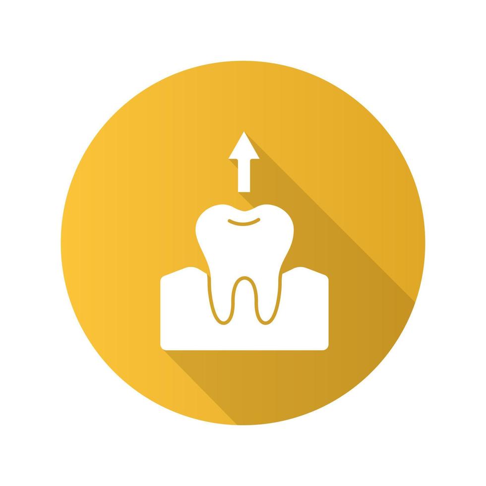 tandextraktion platt design lång skugga glyfikon. tanddragning. vektor siluett illustration