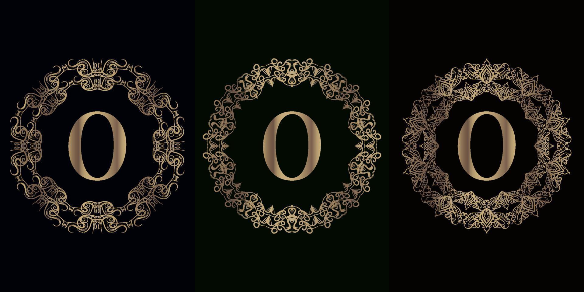 Sammlung von Logo-Initialen o mit luxuriösem Mandala-Ornamentrahmen vektor