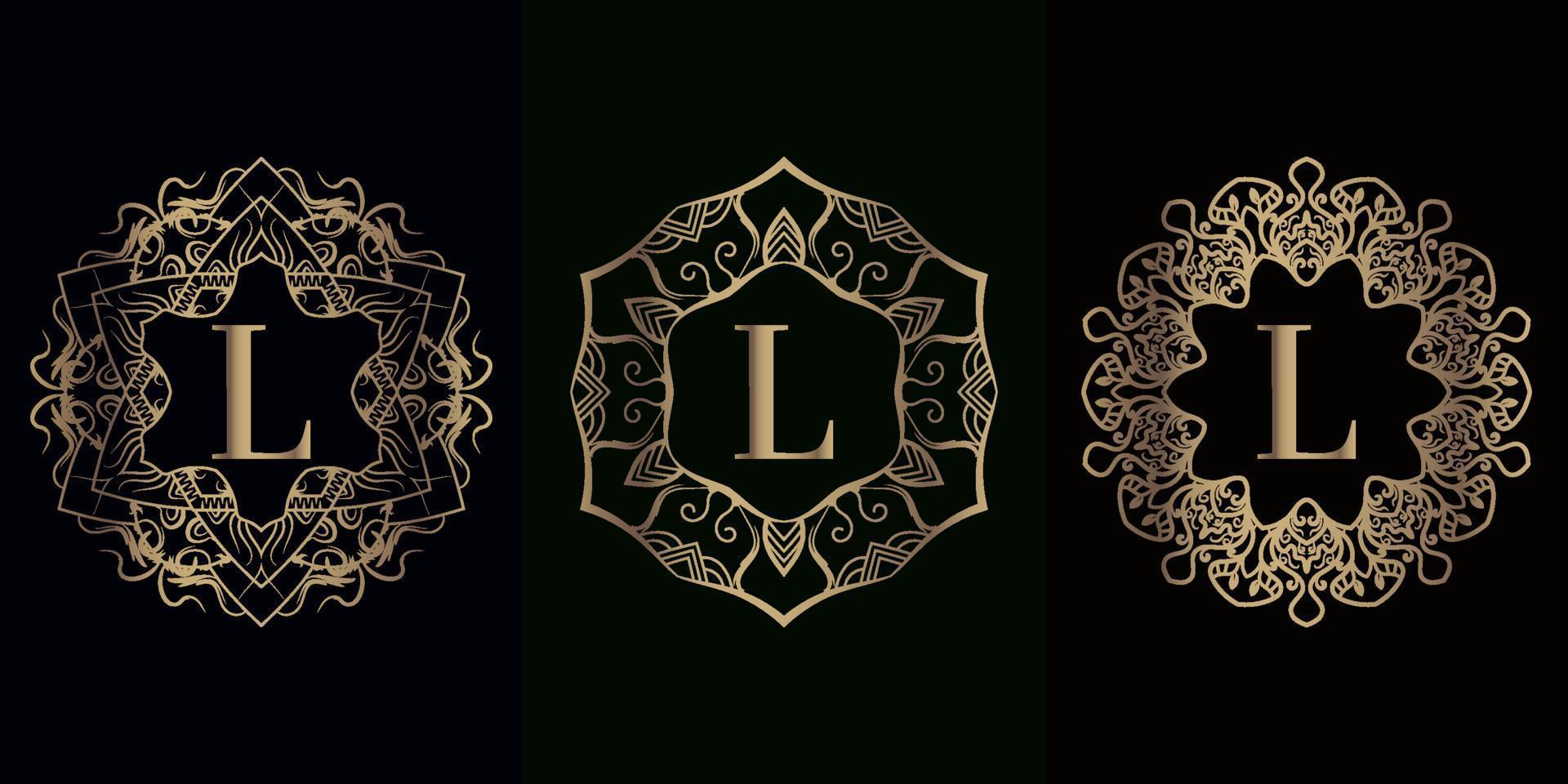 Sammlung von Logo-Initialen l mit luxuriösem Mandala-Ornamentrahmen vektor