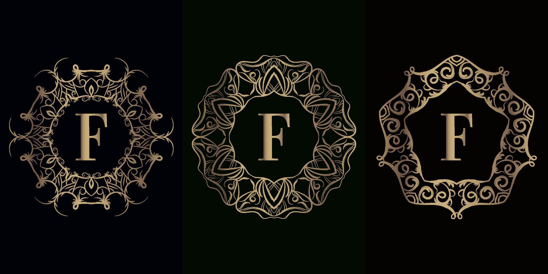 samling av logotyp initial f med lyxig mandala prydnadsram vektor