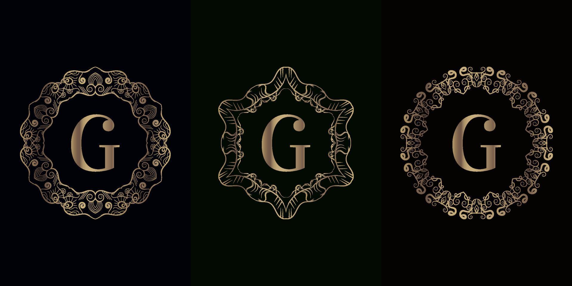 samling av logotyp initial g med lyx mandala prydnad ram vektor
