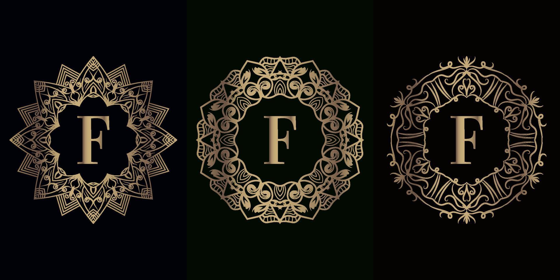 Sammlung von Logo-Initialen f mit luxuriösem Mandala-Ornamentrahmen vektor