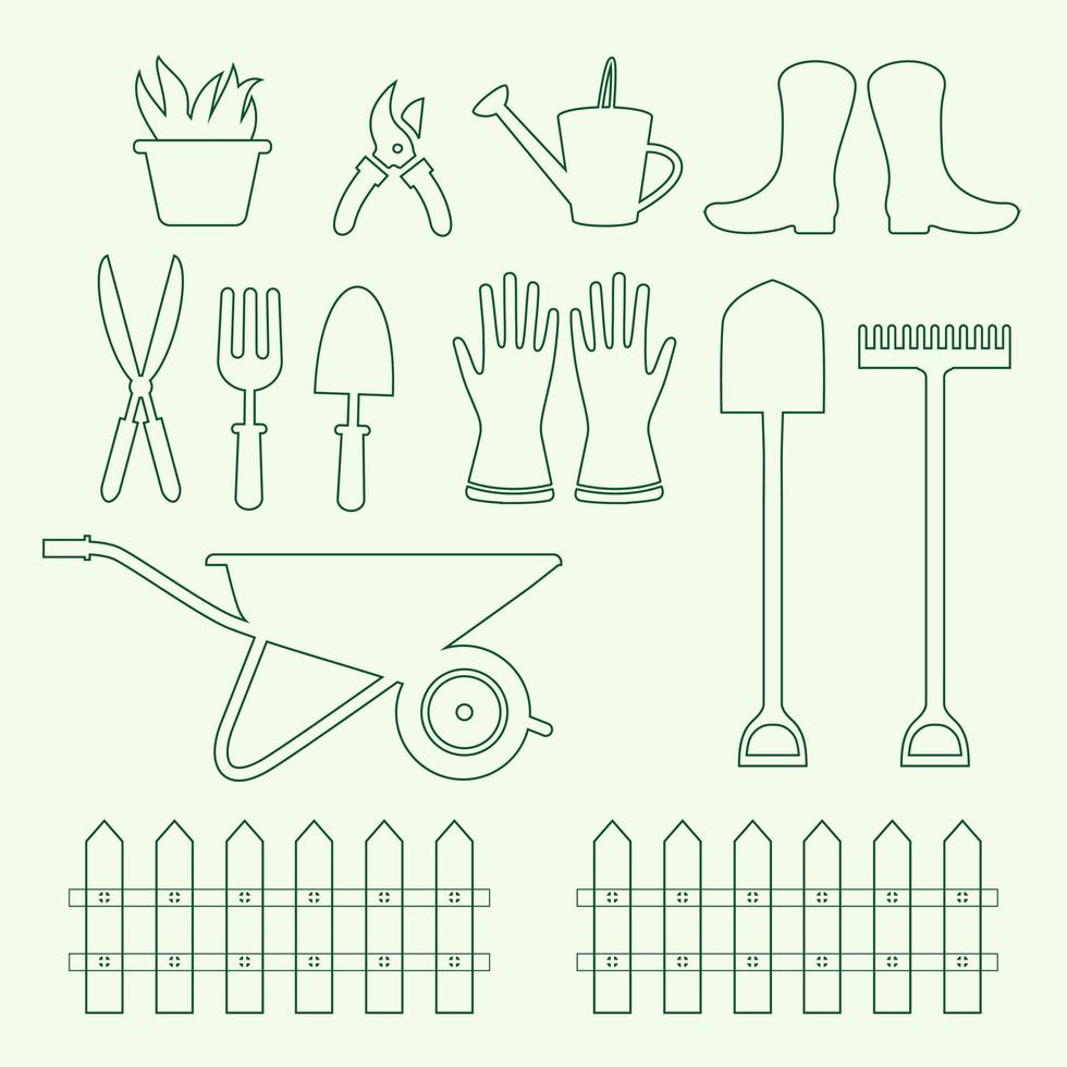 Silhouette des Gartengeräte-Set-Vektors. einfaches flaches gartenwerkzeug-grafikdesign vektor