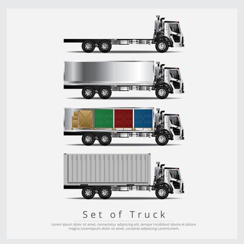 Sats med lastbil Transport med container isolerad vektor illustration
