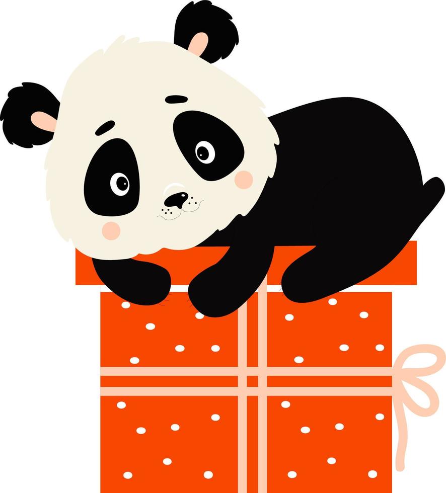 süßer panda auf box mit geschenk. Vektor-Illustration. Babytiere Charakter für Kinderzimmer, Design, Dekoration und Postkarten vektor